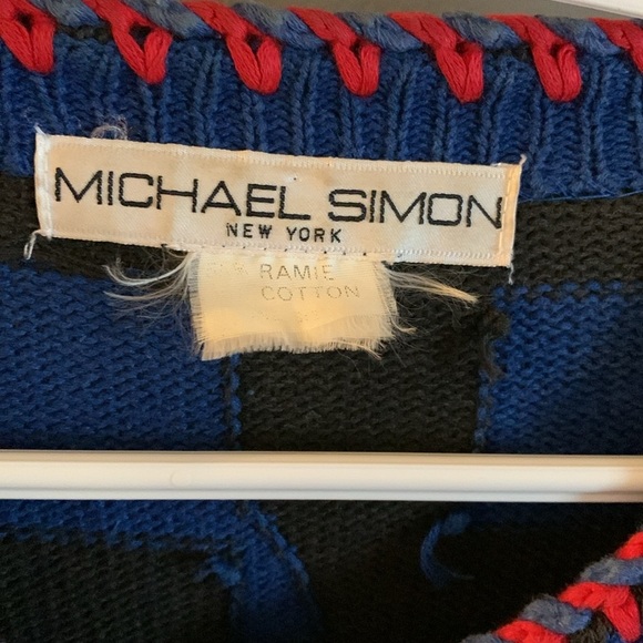 Michael Simon Red and Blue Geometric 3d cardigan - Picture 2 of 5